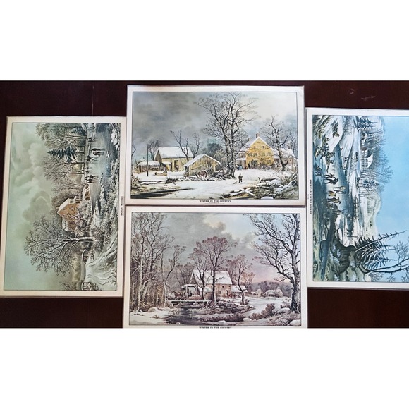 Currier & Ives Other - Currier & Ives Placemats Laminated Set of 4 Americana Christmas Farmhouse Rustic